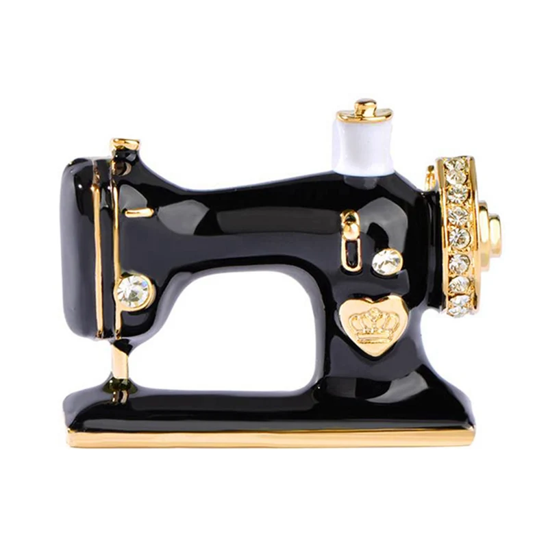 Sewing Machine Brooch Rhinestone Needle Badge Denim Chic Little Gift Beautifully