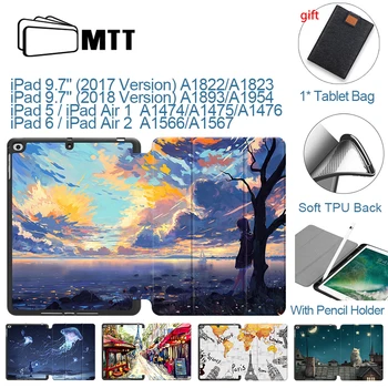 

MTT Cute Case For iPad 9.7 inch With Pencil Holder Soft TPU PU Leather Flip Smart Shell For iPad Air 1 Air 2 Coque Protect funda