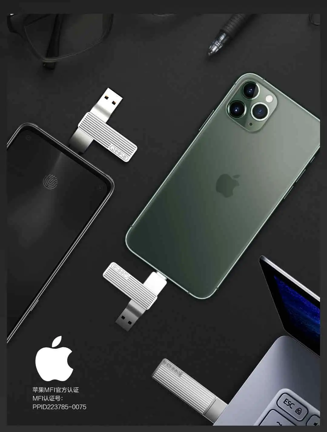 Xiaomi USB 3,1 U накопитель OTG металлический флеш-накопитель с разъемом MFi Lightning/type-C для iPhone 11 Pro/11/XS/X/8/7