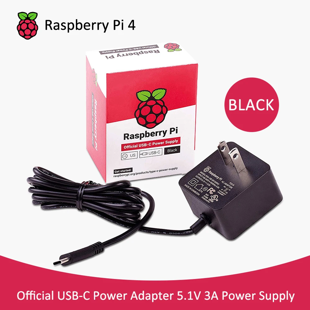 Raspberry Pi 4 Официальный USB C адаптер питания 5 1 В 3A источник США и рекомендуемый для pi