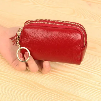

2020 new European and American first layer cowhide simple fashion mini coin purse double zipper leather clutch key case