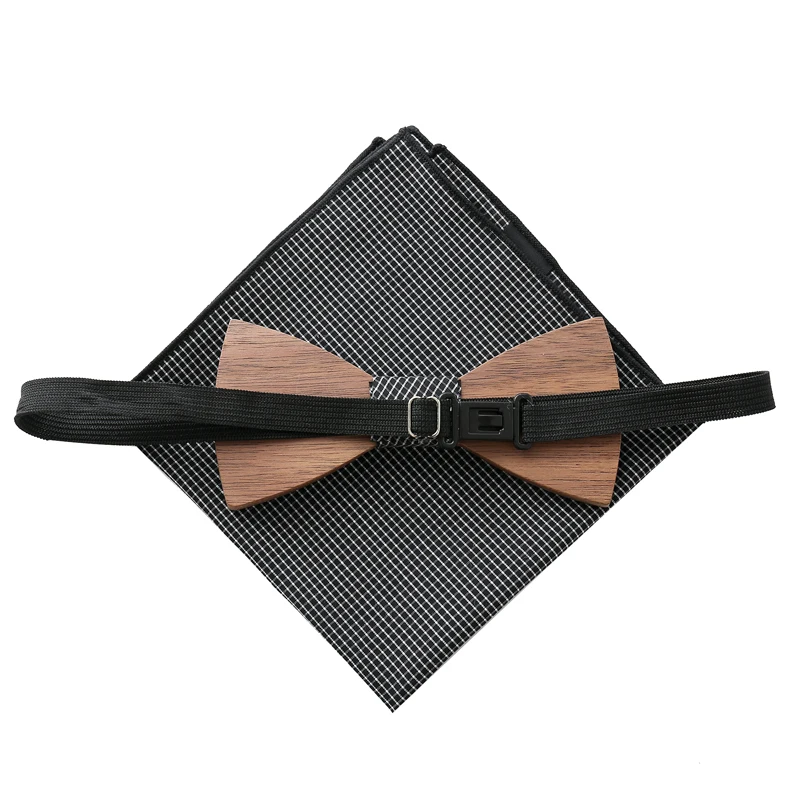 Unisex High-end Natural Wood Raised Bow Tie For Wedding Logo Customized Wooden Ties Set 6 Color Free Handkerchief Z304SQ