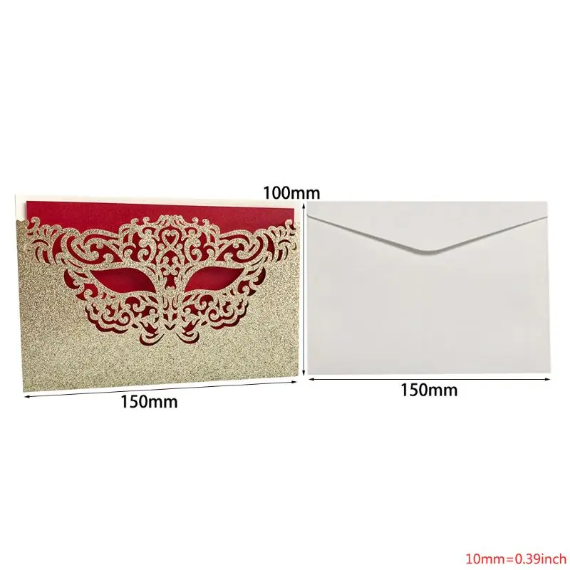  25pcs 25pcs Gold Glitter Wedding Invitation Cards Laser Cut Party Invitations with Red Kraft Card I - 4.00036E+12