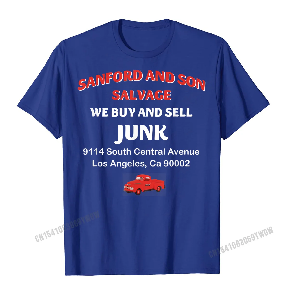 Family Pure Cotton Tshirts for Men Short Sleeve Geek Tops Shirt Fitted Summer Fall Round Collar Tee Shirts Party We buy and sell junk car Son in Sanford City funny meme T-Shirt__1018 blue