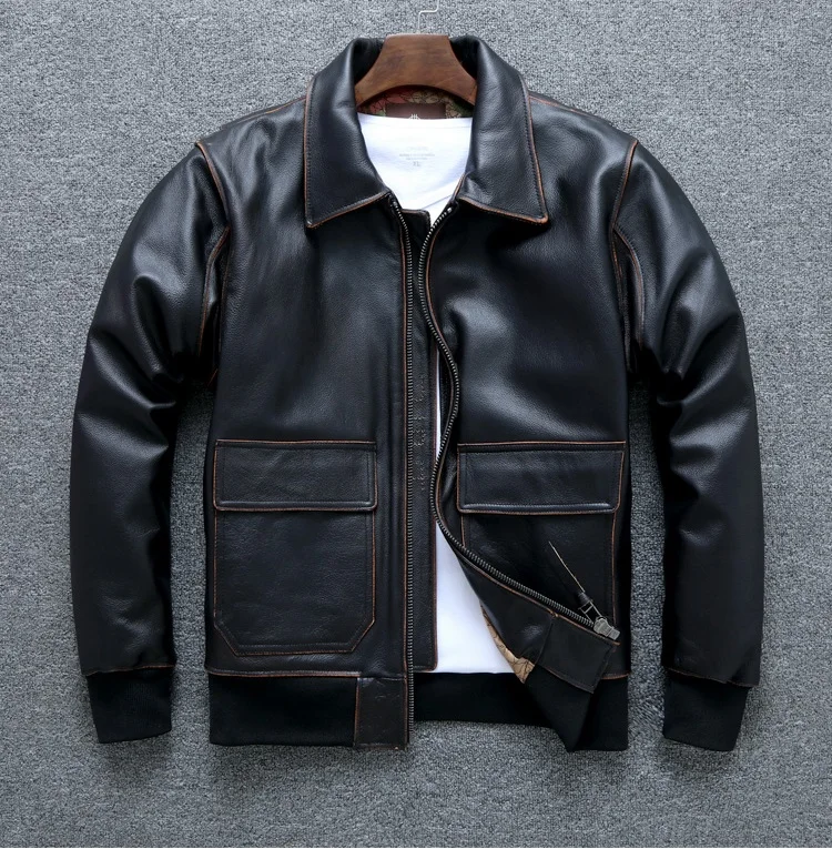 Free shipping.Genuine Leather jacket.Winter warm G1 bomber cowhide clothes.quality leather coat.man.plus size leather clothing cow leather jacket