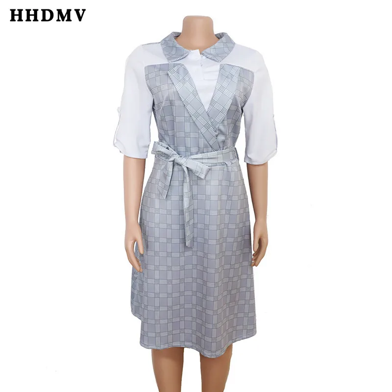HHDMV XL6029 элегантный формальный стиль платья Половина рукава лацканы карманы Украшение спинки стула плед платья Красочные длиной до колен