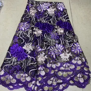 

Purple African cheap Lace Fabric High Quality African Cord Lace Fabric With Stones Wedding Lace Dress 5 yards/lot