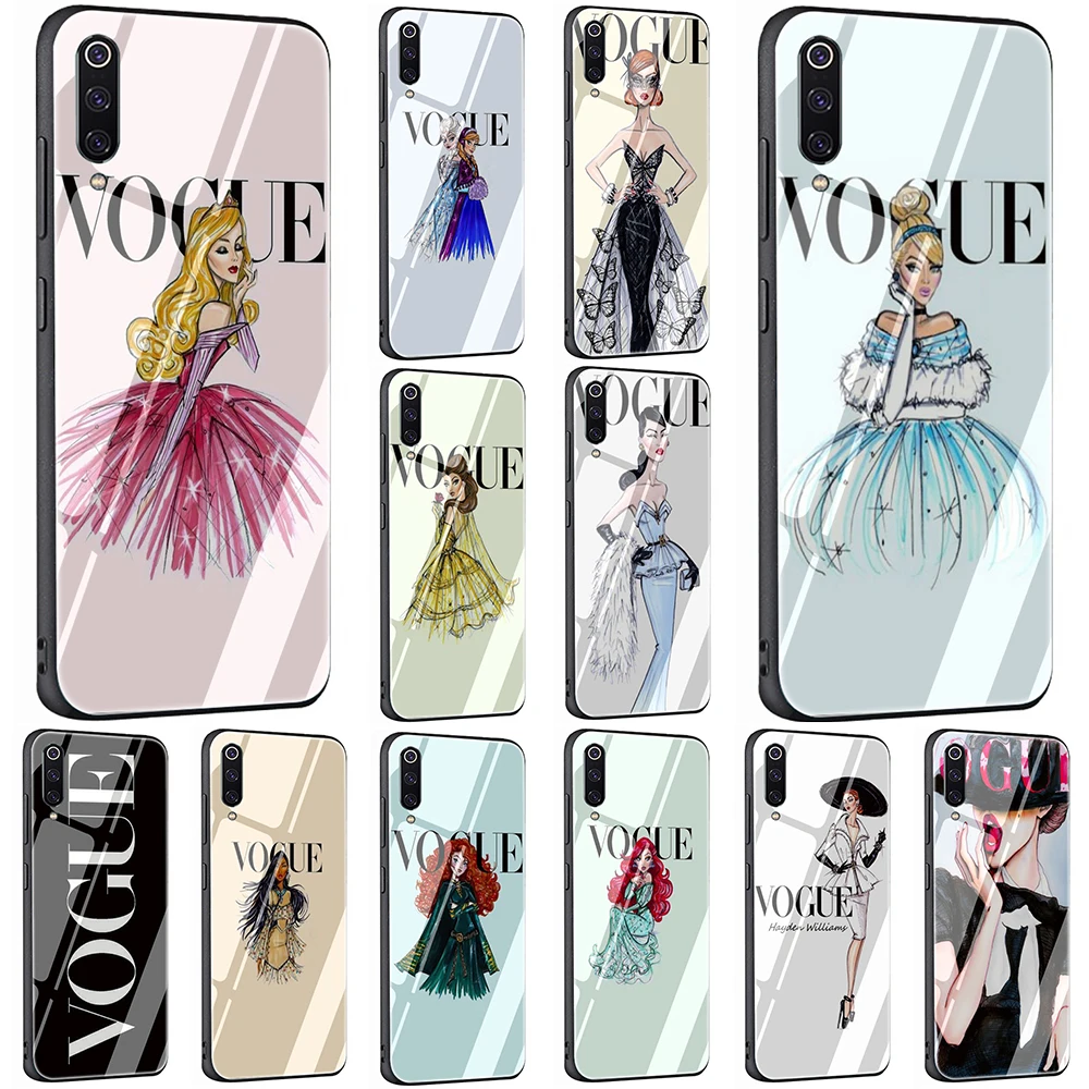 

EWAU The Vogue princess Tempered Glass Phone Cover Case For Xiaomi Mi A1 A2 8 9 Redmi 4X 6A Note 5 6 7 Pro Pocophone F1