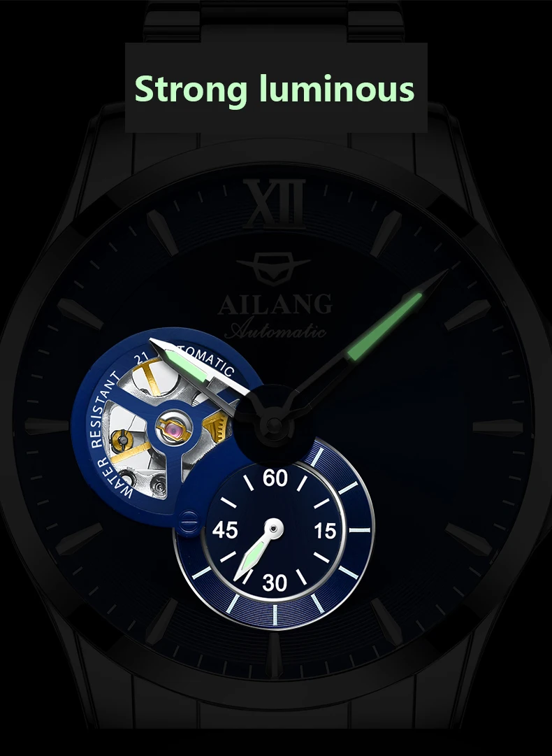 AILANG 2024 Fashion Blue Mechanical Watch For Men Stainless Steel Mens Watches Top Brand Luxury Automatic Skeleton Wristwatches_voghion.com