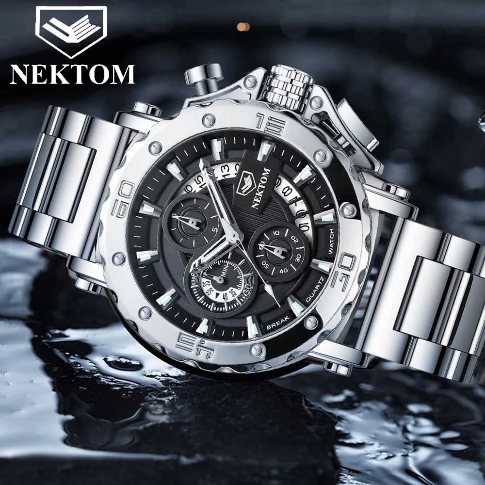 Casual Men Sport Watch Top Brand Stainless Steel Waterproof Chronograph Clock Fashion Business Men Wristwatch Gift for Men