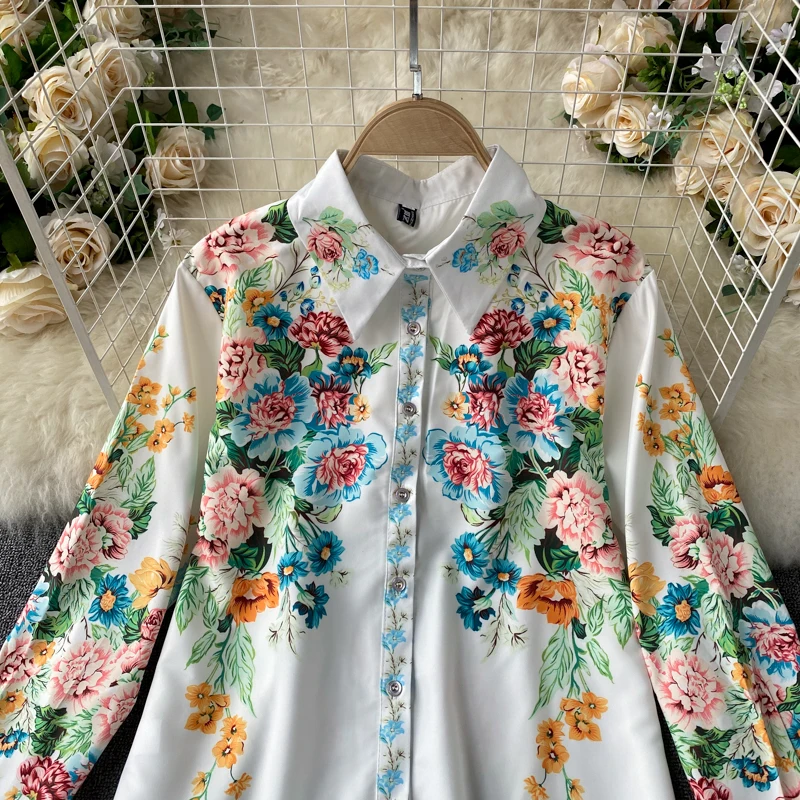 Blusa e Perna Womens Casual Impresso Duas Peças Conjunto Primavera Outono Boho Chique Turn-down Colarinho Único Breasted Larga Curto Novo Terno 5 outono boho chique turn-down colarinho único breasted