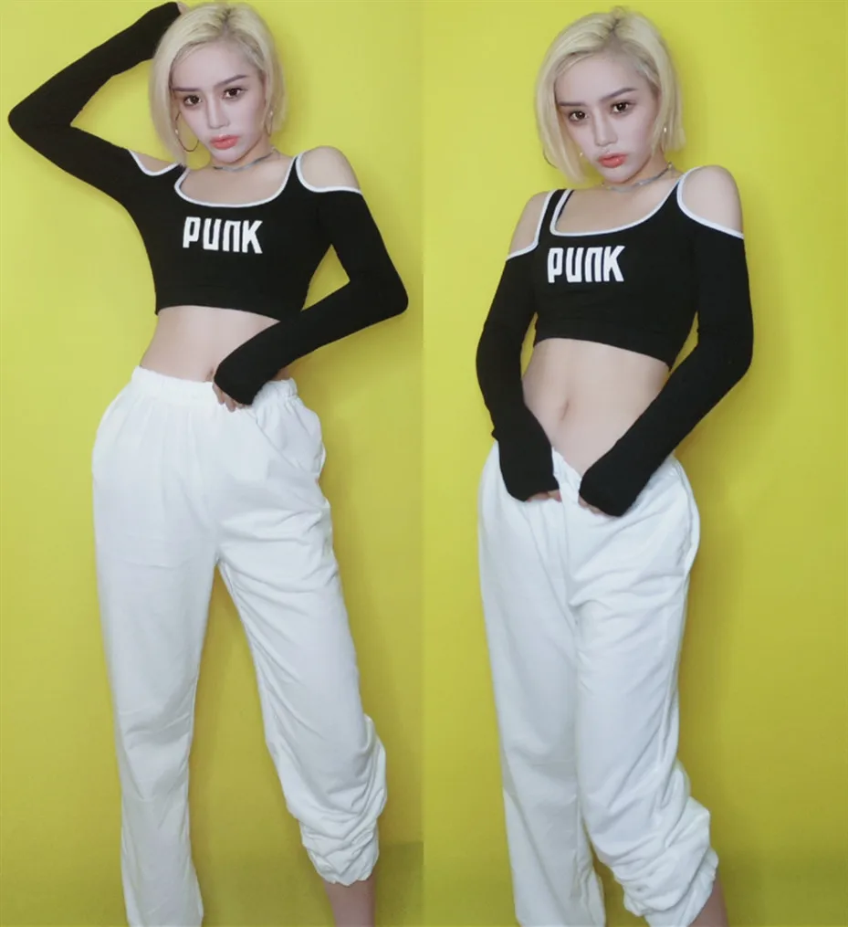 New Jazz Dance Costumes Nightclub DJ Female Singer Hip Hop Street Dance Clothing Strapless Tops Whi