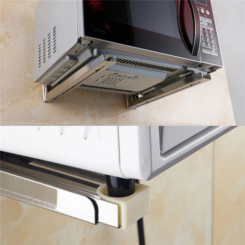 TaoToa Support Frame Steel Foldable Stretch Shelf Rack Microwave Oven Wall Mount Bracket Stainless Silver 
