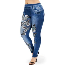 Wipalo для женщин; Большие размеры 5XL бабочка 3D, джинсовая рубашка с принтом в виде леггинсы с принтами женские большие размеры Фитнес Джеггинсы на шнуровке облегающие леггинсы 5XL