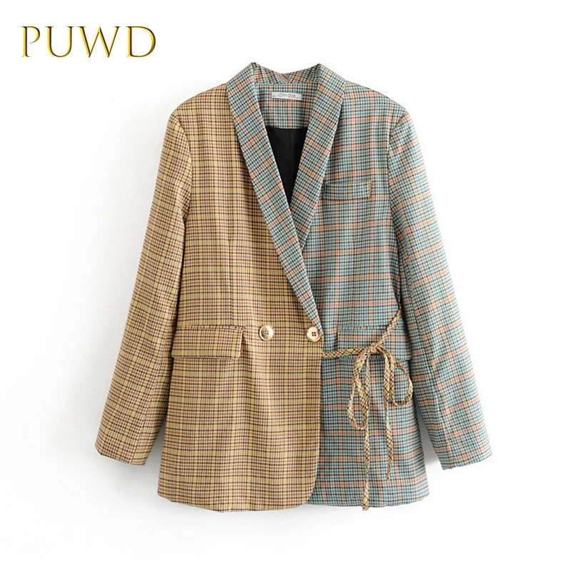

PUWD 2019 Fall New Suit New Contrast Checked Fashion Suit Jacket for Women