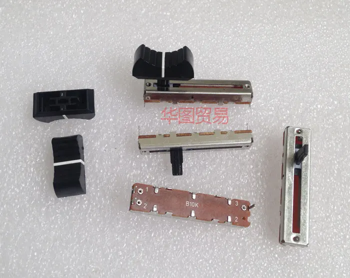 1pcs SC-302N long 45MM balanced smooth slide potentiometer B10K Handle length 10MM 30mm trip 3 feet +10pcs fader cap