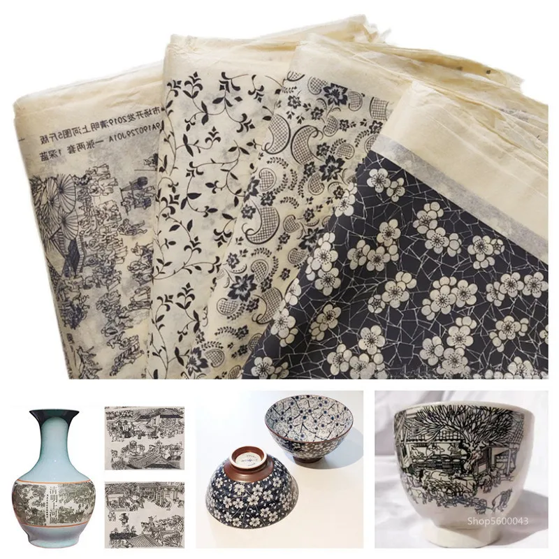 1PCS Pottery Art Black Transfer Paper Glaze Underglaze Flower Paper Jingdezhen Ceramic Decal