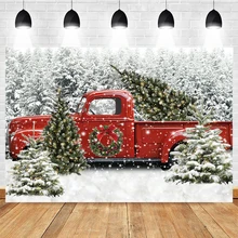 

Mocsicka Christmas Red Truck Photography Backdrop Winter Snow Photocall Background Photo Studio Pine Tree Christmas Wreath Decor