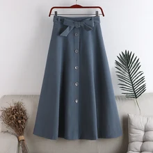 

New High-waisted Thin Elastic Belt Bow Single-breasted Midi Dress for Autumn and Winter