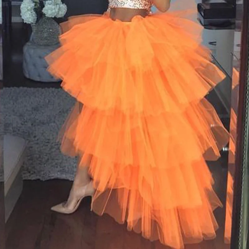 silver prom dresses Mingli Tengda Chic Women Tutu High Low Tulle Skirt Tiered Ruffles Asymmetrical Prom Gown Party Skirts Saia Faldas Custom Made gold prom dress