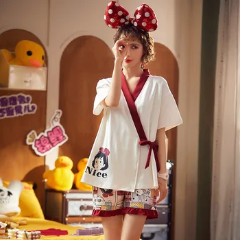 

Women Homewear Kimono Pattern Robe and Short Pant Pajamas Set Floral Printed Nightwear Robes Top and Bottom 2 Pcs Set Plus Size