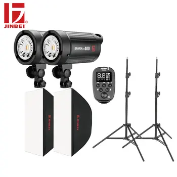 

JINBEI SparkIII 800W Flash Kit 2*400W Studio Strobe Photo Photography Lighting 2 Heads with Softbox Trigger Light Stand