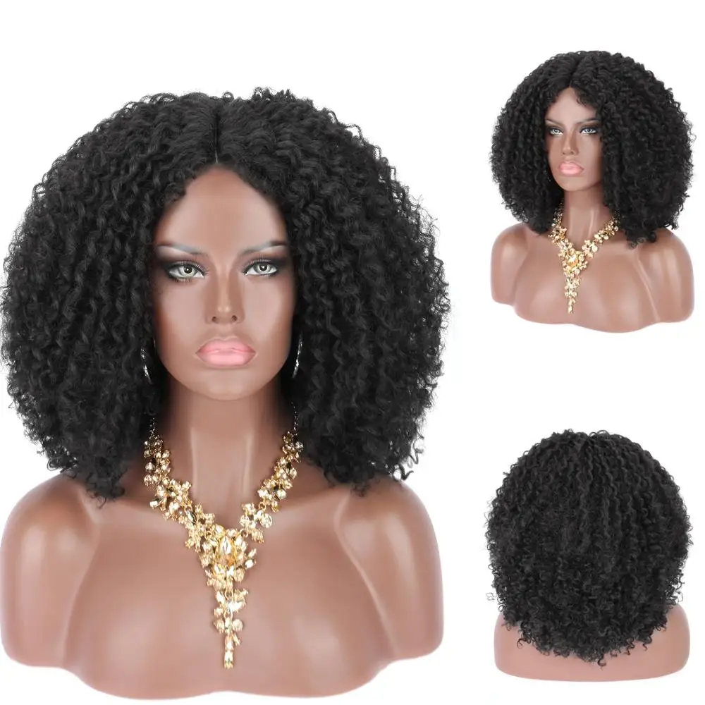 Kaylss 8 дюймов Короткие парики афро кудрявый парик синтетические парики на кружеве для черных женщин средняя часть короткие парики на кружеве - Цвет: black