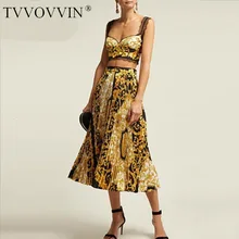Tvvovvinin Новая летняя модная женская одежда обёрточная кромка бюстгальтер короткая майка и с высокой талией с принтом длинная юбка комплект праздничный комплект C082