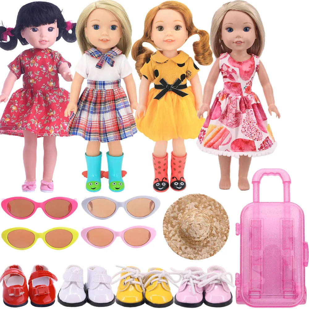 4Pcs/Sit Same Color Doll Accessories For 14.5 Inch Wellie Wisher &amp 32-34 Cm Paola Reina Clothes Glasses Shoes Suitcase | Игрушки и
