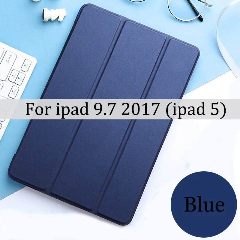 Чехол для планшета С Откидывающейся Крышкой для Apple ipad Air 2 9," Pro Чехол Smart Sleep wake funda Trifold Stand capa solid для ipad 5 ipad 6 - Цвет: blue for 9.7 2017