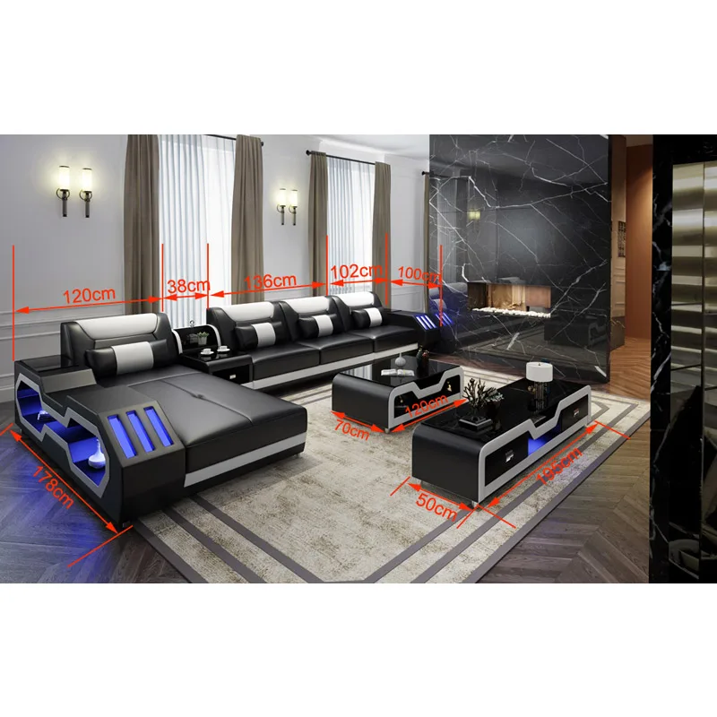 Высококачественный роскошный секционный диван из натуральной кожи в итальянском стиле