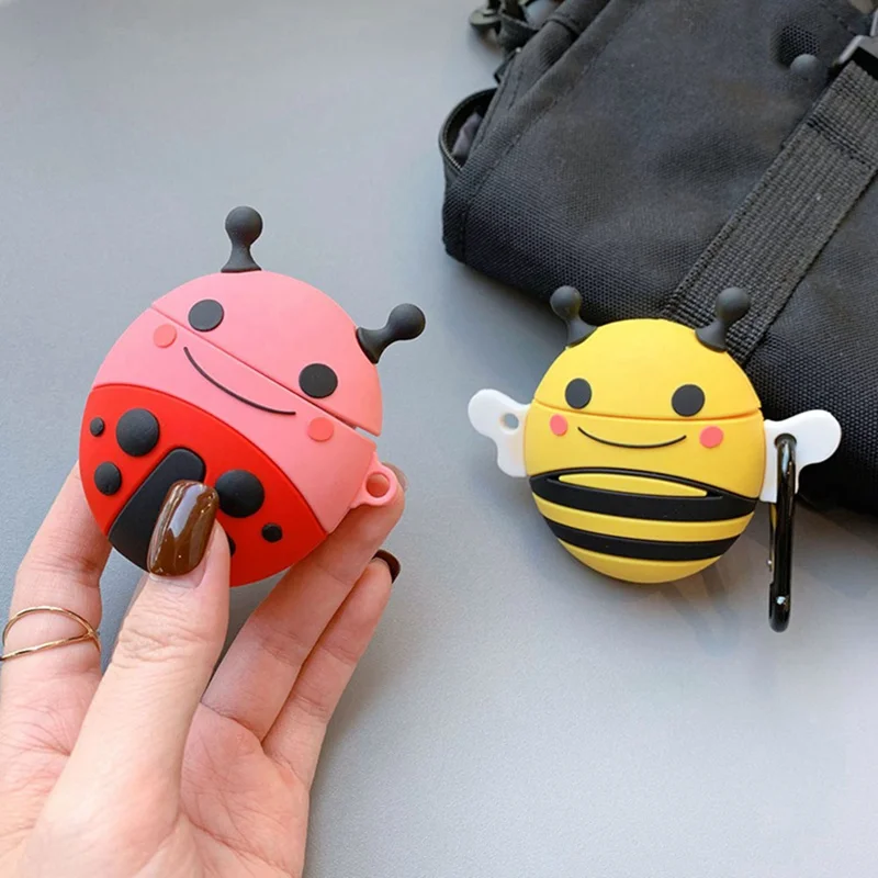 

Cartoon Bee Silicone Case Earphones For Apple Airpods Bluetooth Wireless Earphone Protective Skin Cover Box Attach Keychain