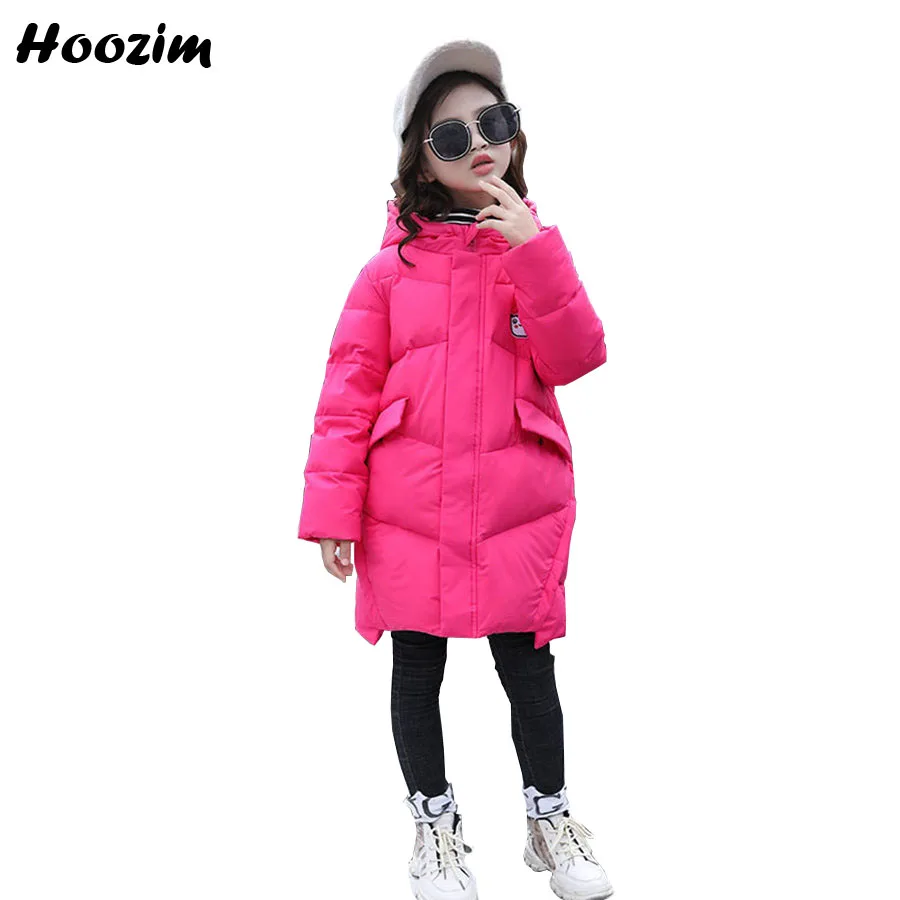 

2019 White Duck Down Jacket For Girls 7-13 Age High Street Children Outerwear Winter Black Cartoon Cat Solid Long Coat For Girls