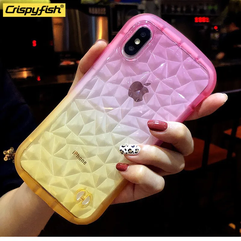 

Gradient 3D diamond Curved Design For iPhone 6s Silicone Case For iPhone 7 8 Plus Xr Xs Max Full package Transparenr Soft Cover