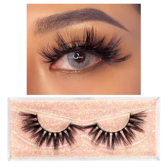 FOXESJI Makeup Eyelashes 3D Mink Lashes Fluffy Soft Wispy Natural Cross Eyelash Extension Reusable Lashes Mink False Eyelashes E15