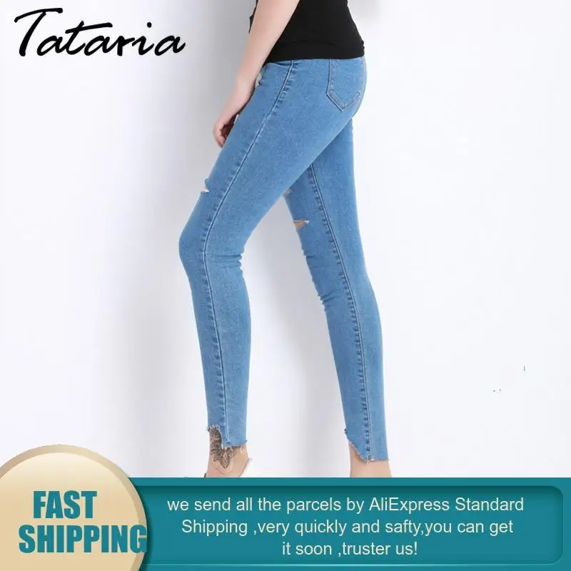 Women Slim Femme Pencil Pants Hole 