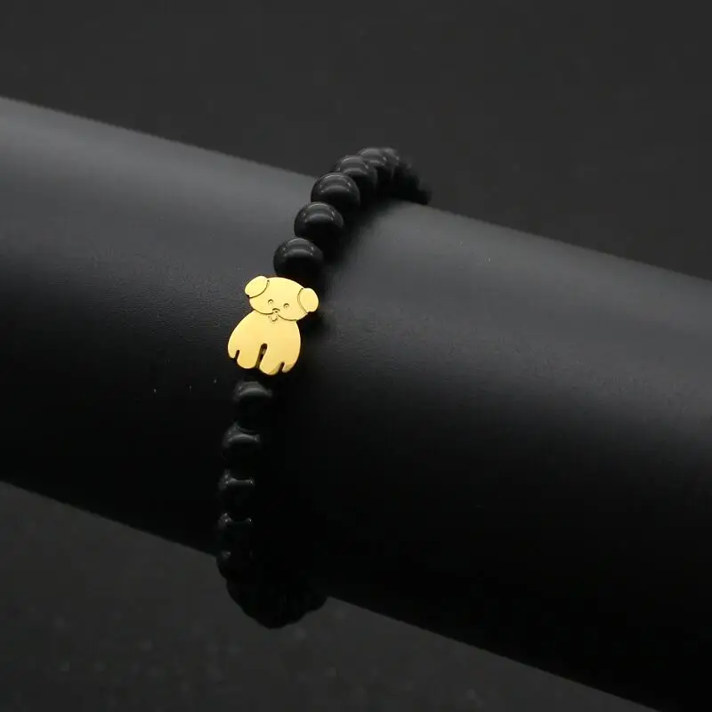 Stainless Steel Cute Bear Charm Bracelets Women Men Simple Elasticity Line Beaded Bracelet Couple Friendship Jewelry Gift bracelet jewelry