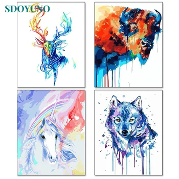

SDOYUNO 60x75cm DIY Oil Painting By Numbers Colorful Wolf Frameless Paint By Numbers On Canvas Animals Horse Home Decor Deer