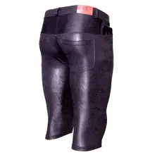 Большие размеры, сексуальные блестящие Капри со змеиным рисунком, тонкие, высокая эластичность, пиратские шорты, полуоблегающие штаны для мужчин, u-образная выпуклая сумка, длина до колен, одежда для геев