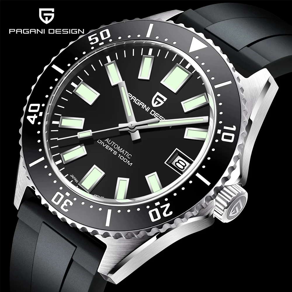 PAGANI DESIGN Brand Men's Rubber Strap Stainless Steel Luxury Sapphire Automatic Mechanical Watch NH35 Waterproof Men Wristwatch 2