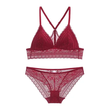 

Munllure Beauty Back Bra Underwear Women No Steel Ring Sexy Bra Set Thin Underwear Panties Set Lace Bra