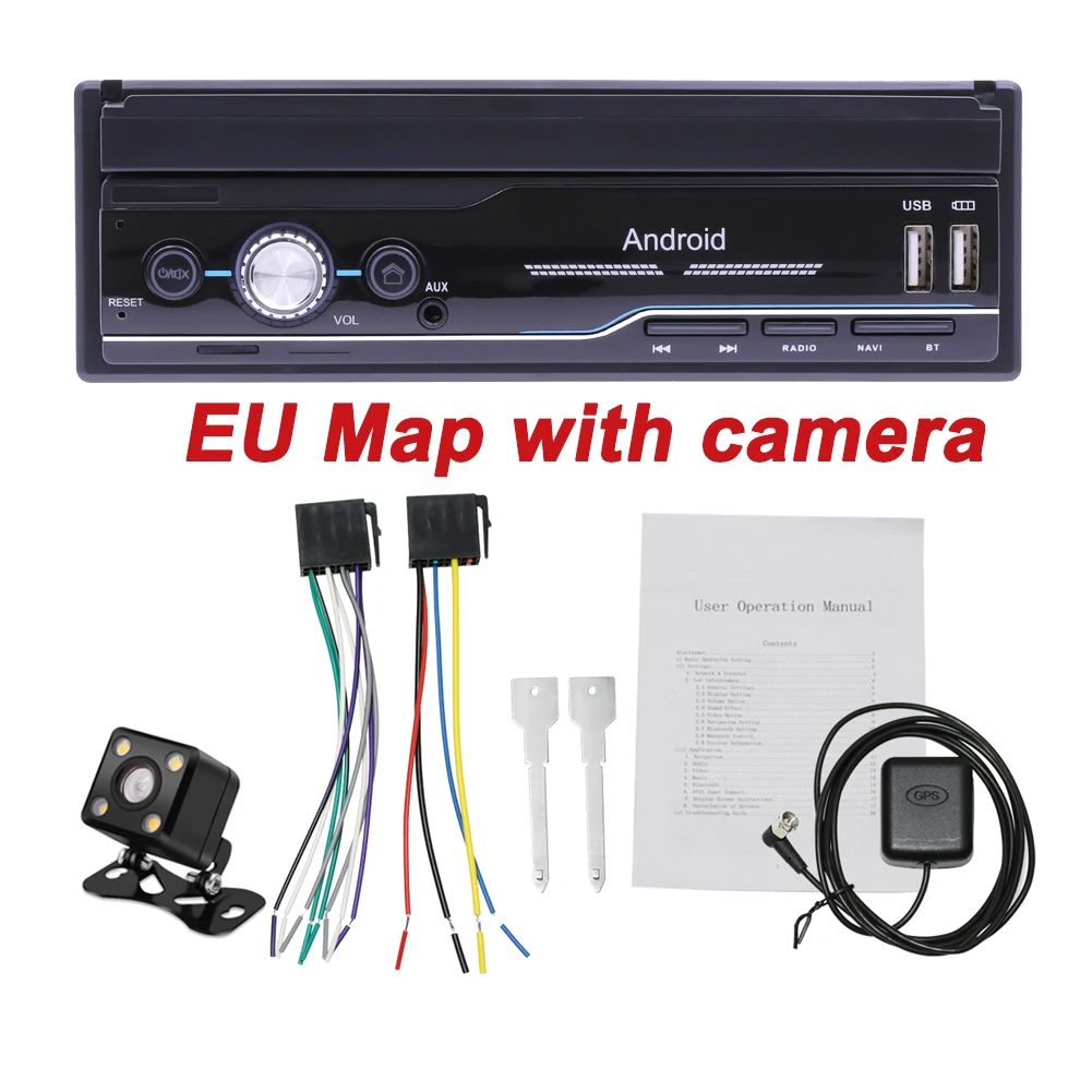 7 дюймов Автомобильный радиоприемник андроид 8,1 gps навигацией, Wi-Fi, зарядка через usb 1 Din HD Сенсорный экран автомобиля MP5 плеер Поддержка Зеркало Ссылка - Цвет: EU Map with camera