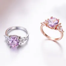 Милый розовый Aaa циркон большой овальный камень Обручальные кольца для женщин серебро/розовое золото заполненное обручальное кольцо с кристаллами женское
