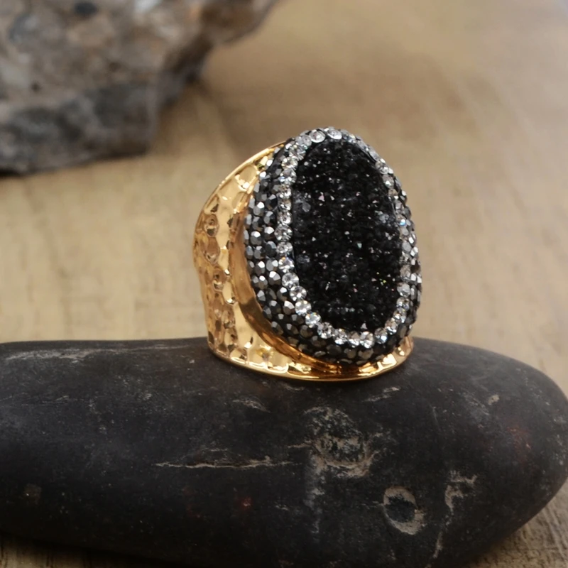 Большой кулон BOROSA Agates Druzy кольца в богемном стиле из титана разных цветов