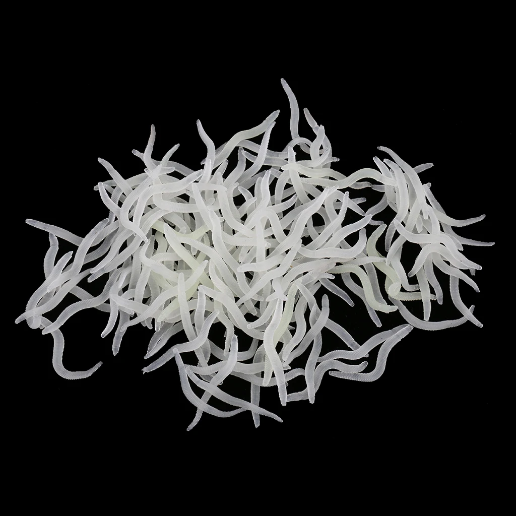 150Pcs Silicone Artificial Soft Fishing Baits Sea Earthworm Lures Clamworm Trout Lure White can Glow in the Dark