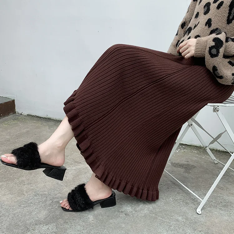 

Photo Shoot Knit Sheath Skirt High-waisted Mid-length A- line Skirt Pleated Skirt Frilled Long Skirts Wrapped Skirt Women's