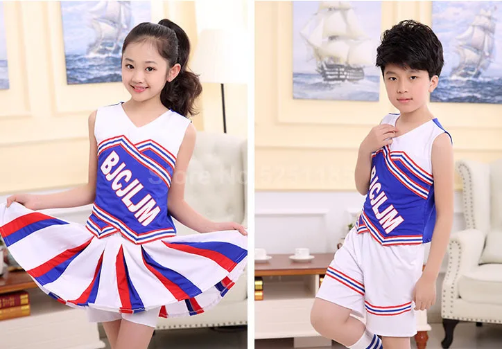 Детские костюмы для чирлидинга, школьная одежда для выступлений юбка для девочек шорты для мальчиков форма с носками Детские