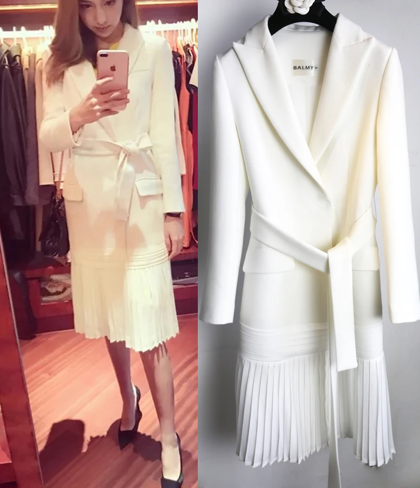 

Autumn Fashion Blazer Women ol Dress Suits notched Long Sleeve Pleated Dress