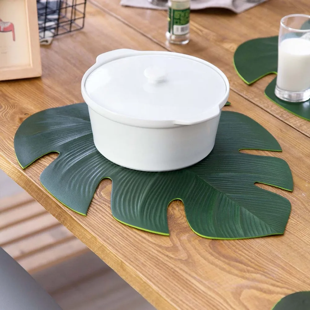  4Pcs Banana Leaf Coaster Placemat Table Mat Waterproof Table Cloth Cup Bowel Pot Mat Pad Holder Kit
