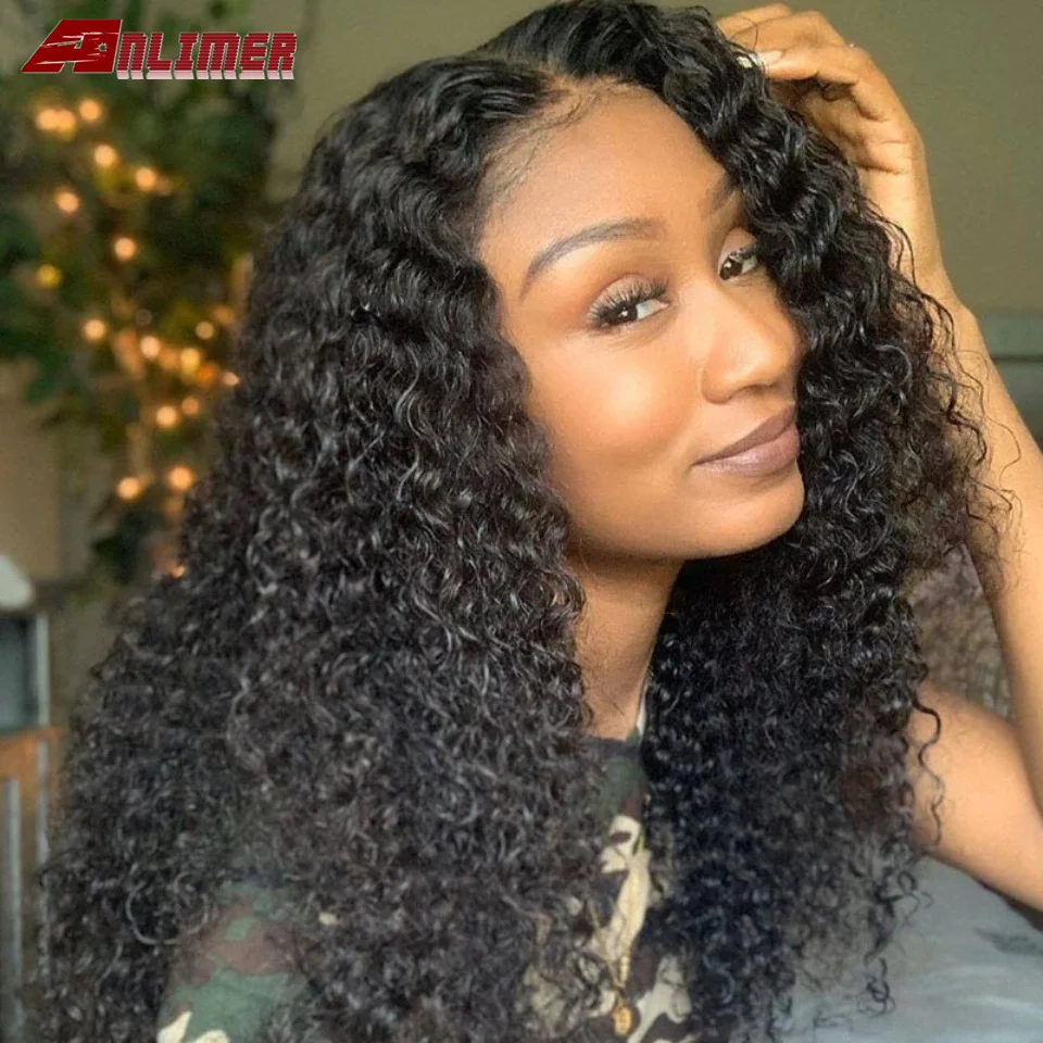Anlimer kinky curly 360 perucas frontais do